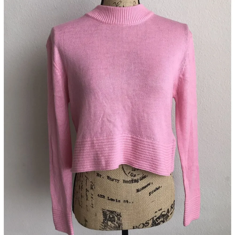 Top Shop Nordstrom Crop Sweater Size 4 Pink Acrylic Cashmere Long Sleeve NEW - Picture 7 of 7